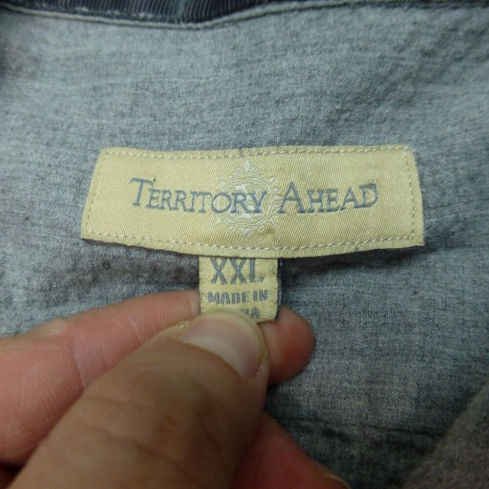 Territory Shirt Mens XXL Gray Button Up Cotton Short Sleeve Pockets Casual - Picture 5 of 9
